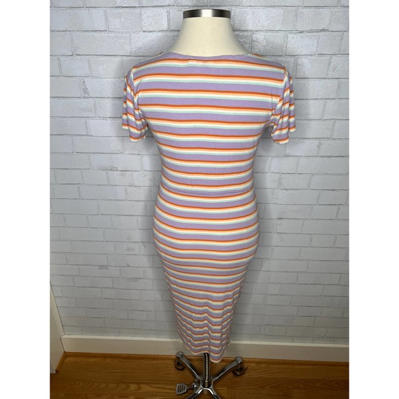 Roxy L Bring it On Multistriped V-Neck Short Sleeve Midi Dress Violet Large - Picture 5 of 8